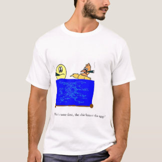 Camiseta qual veio primeiramente a galinha ou o ovo