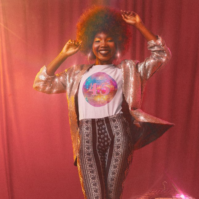 Camiseta Qualquer Bola de Disco Rosa Quente de Aniversário  (Criador carregado)