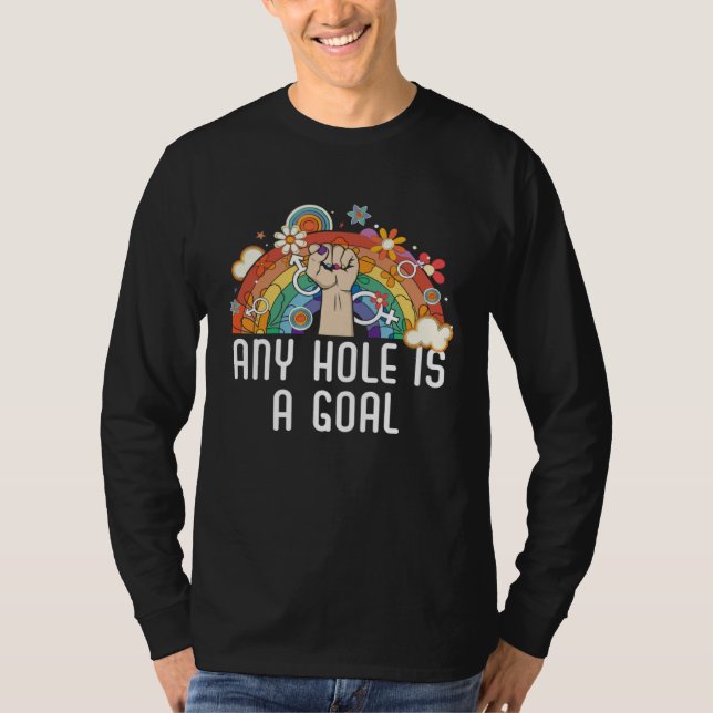 Camiseta Qualquer Buraco é um Gol Bissexual Arco-íris Orgul (Frente)