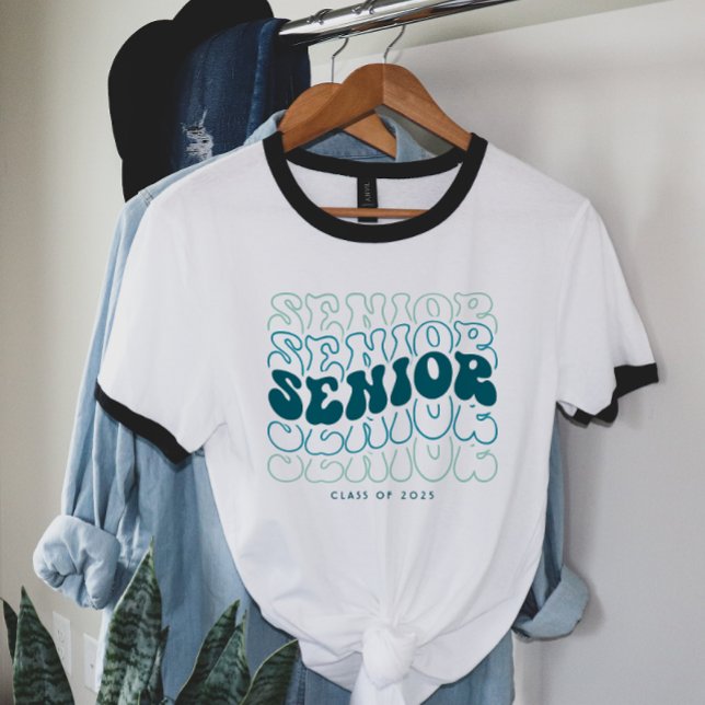 Camiseta Qualquer Cor | Graduação Superior Retro Ondulada (Criador carregado)