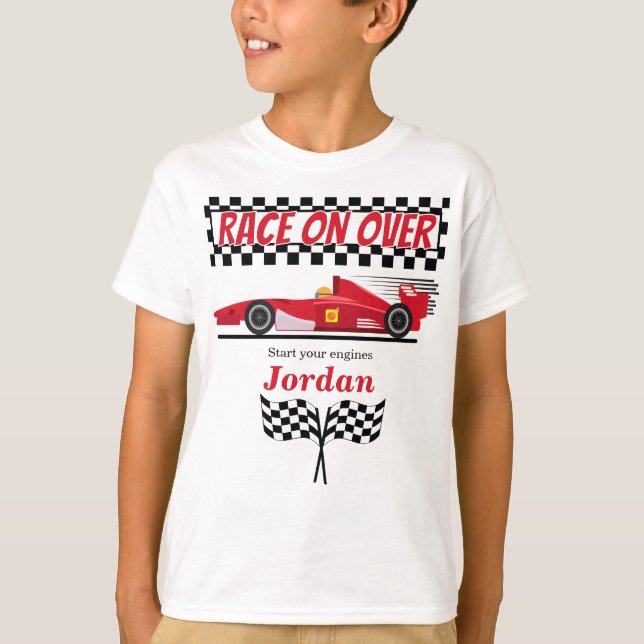 Camiseta Qualquer Corrida de Carro de Fórmula Vermelha de A (Frente)