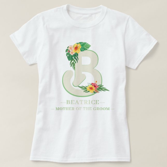 Camiseta Qualquer letra Monograma Flores Tropicais Folhas d (Frente do Design)