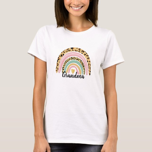 Camiseta Qualquer Nome Mãe Mamãe Avó Boho Arco-Íris Corresp (Frente)