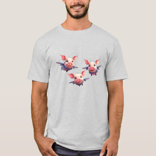 Camiseta Quando os Porcos Voam Aviões de Porcos Engraçados