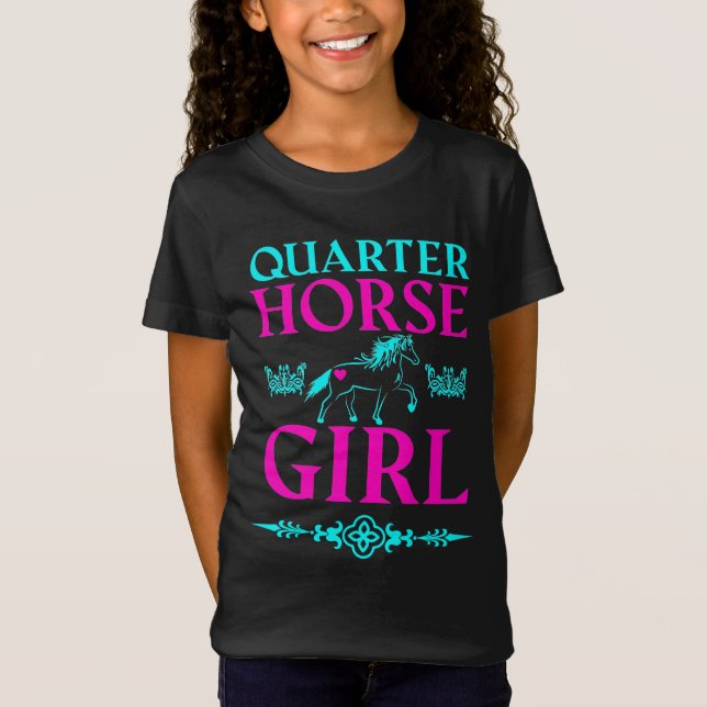 Camiseta Quarter Horse Girl in Aqua and Pink (Frente)