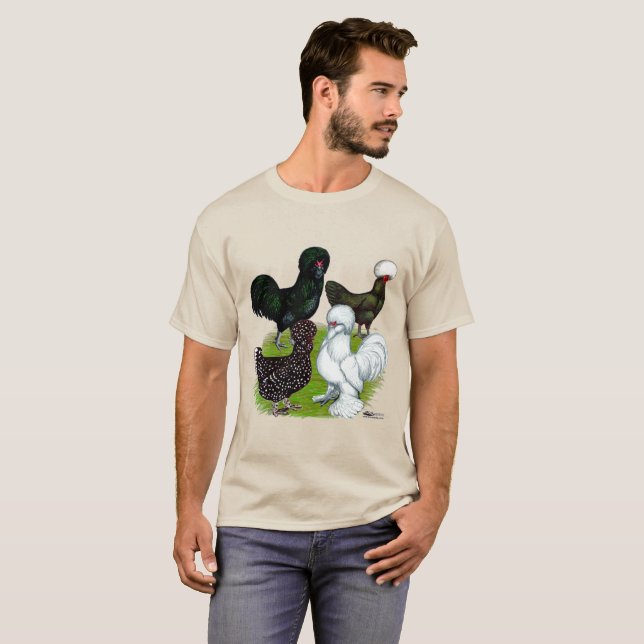 Camiseta Quarteto de frango com chapéu superior (Frente Completa)