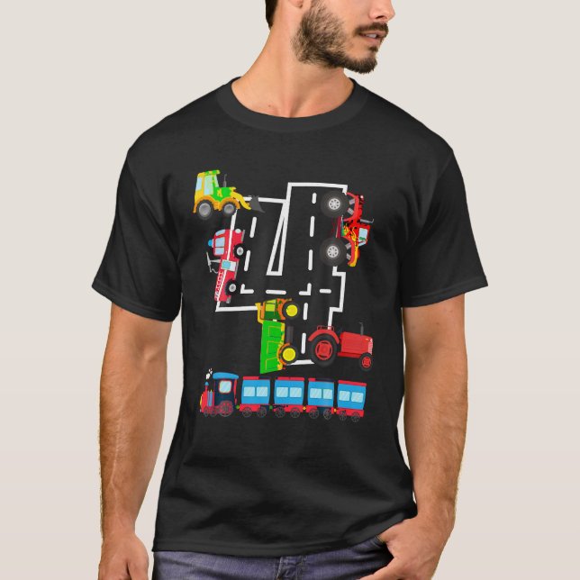 Camiseta Quarto Aniversário Carros-Fogo Carro-Tração Carro- (Frente)