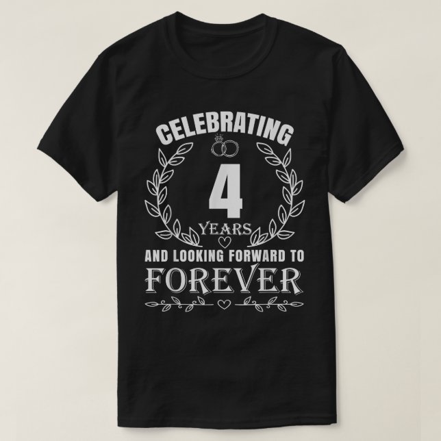 Camiseta Quarto aniversário de casamento bonito para Casais (Frente do Design)