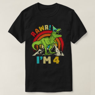 Camiseta Quarto aniversário Dinossauro T Rex Rawr Eu sou 4 