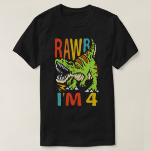 Camiseta Quarto aniversário Dinossauro T Rex Rawr Eu sou 4 