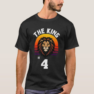 Camiseta Quarto Aniversário Leão Animal O Rei Tem 4 Anos Fu