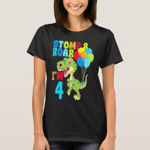 Camiseta Quarto Aniversário Meninos Dinossauro Stomp & Roar