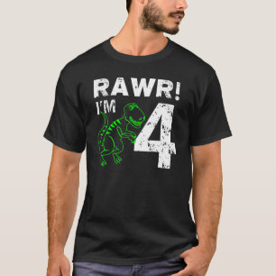 Camiseta Quarto aniversário Rawr... tenho 4 camisetas, Dino