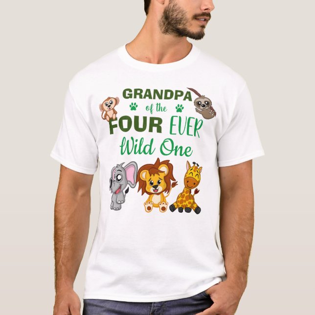 Camiseta Quarto aniversário selvagem Safari avô animal Safa (Frente)