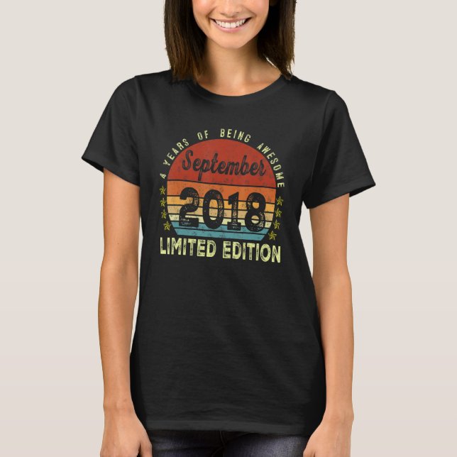 Camiseta Quarto aniversário, setembro de 2018, 4 anos (Frente)