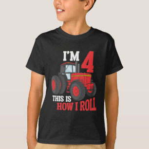 Camiseta Quarto Aniversário Trator Amando Criança de 4 Anos