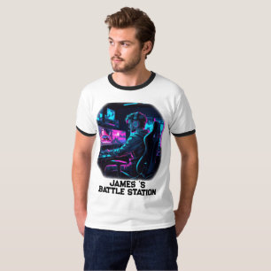 Camiseta Quarto de Gamer Cyberpunk Neon RGB Nome Personaliz