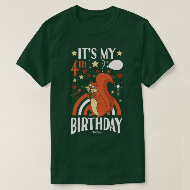 Camiseta Quarto Esquilo de Aniversário (Frente do Design)