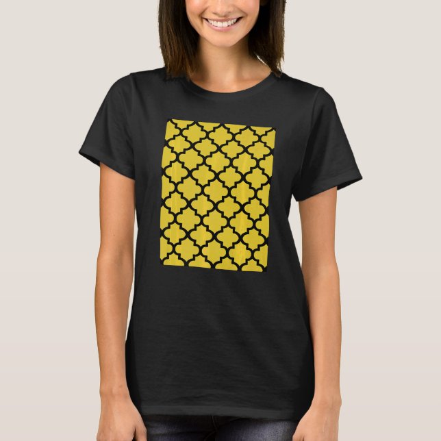 Camiseta Quatrefoil Pattern In Black Outline On Mustard Yel (Frente)