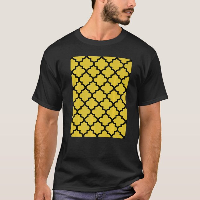 Camiseta Quatrefoil Pattern In Black Outline On Mustard Yel (Frente)