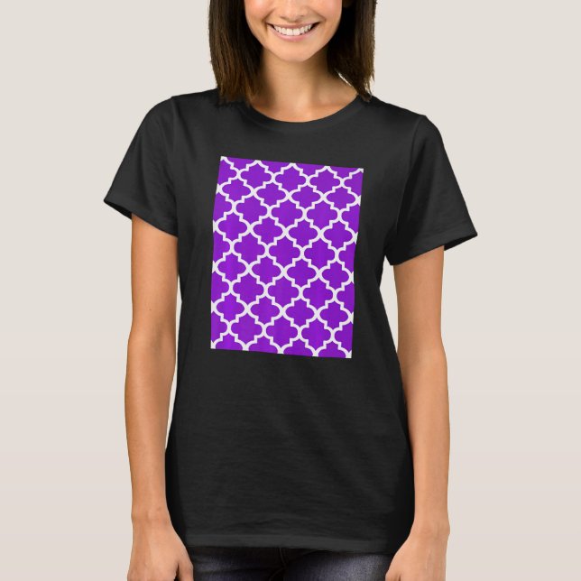 Camiseta Quatrefoil Pattern In White Outline On Purple (Frente)