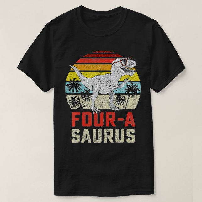 Camiseta Quatro a Saurus Birthday T Rex 4 anos Dino 4º D (Frente do Design)