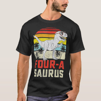 Camiseta Quatro a Saurus Birthday T Rex 4 anos Dino 4º D