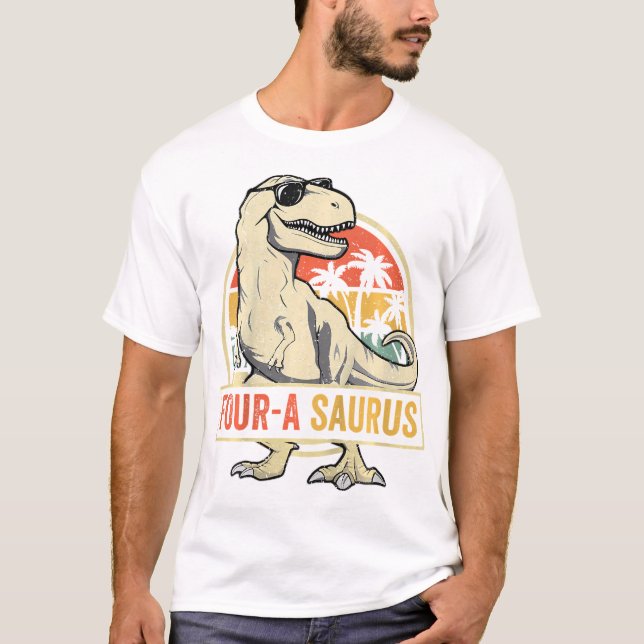 Camiseta Quatro A Saurus Birthday T Rex 4 Anos Dino 4º D (Frente)