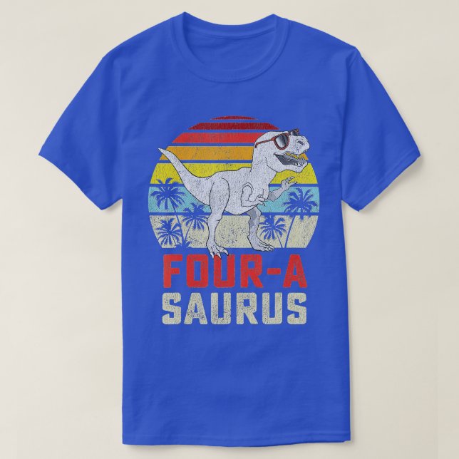 Camiseta Quatro a Saurus Birthday T Rex 4 anos Dino 4º D (Frente do Design)