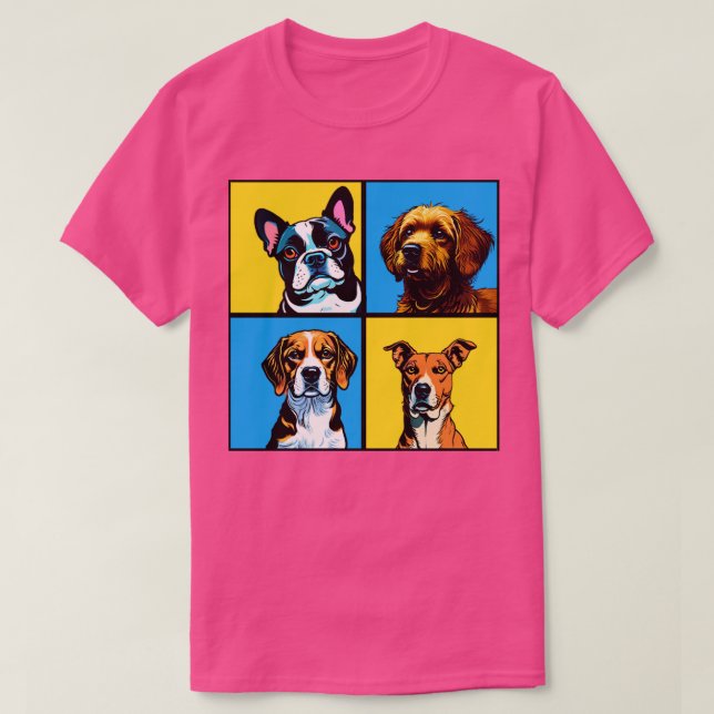 Camiseta Quatro cães moldados em fundo amarelo (Frente do Design)