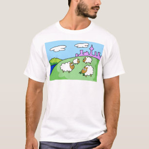 Camiseta Quatro carneiros em um monte. Roupa escura e leve