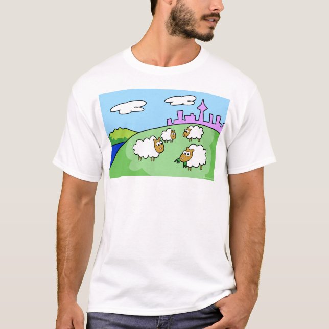 Camiseta Quatro carneiros em um monte. Roupa escura e leve (Frente)