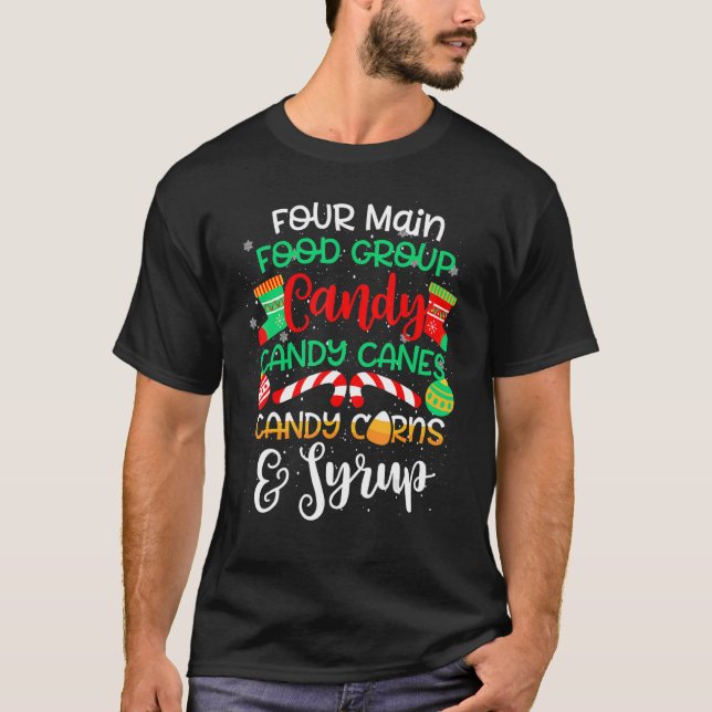 Camiseta Quatro Comidas Principais Papais noeis Elf Buddy N (Frente)