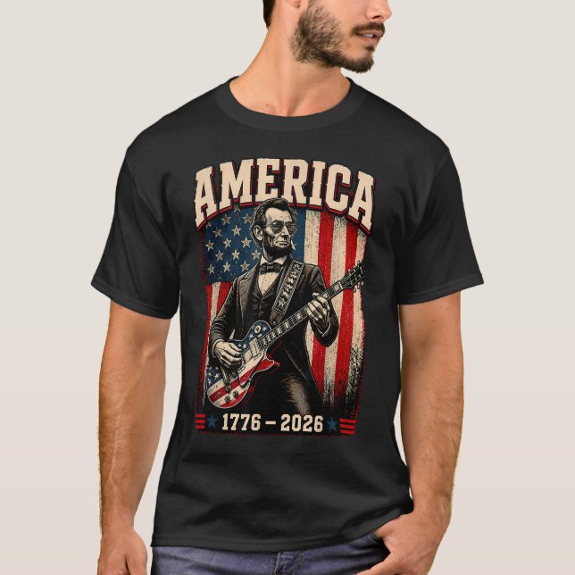 Camiseta Quatro de Julho Tocando Abe Lincoln (Frente)