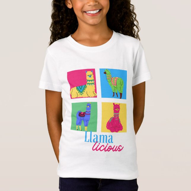 Camiseta Quatro Lhamas, Quatro Cores, Um Llama Licious Desi (Frente)