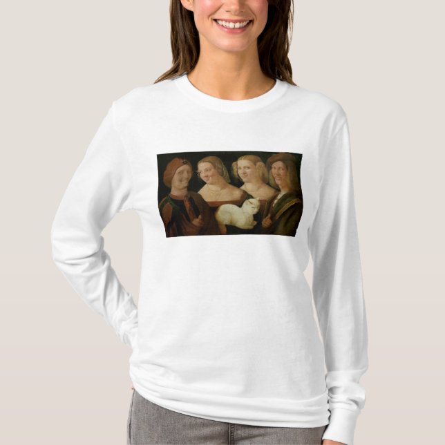 Camiseta Quatro pessoas que riem da vista de um gato (Frente)