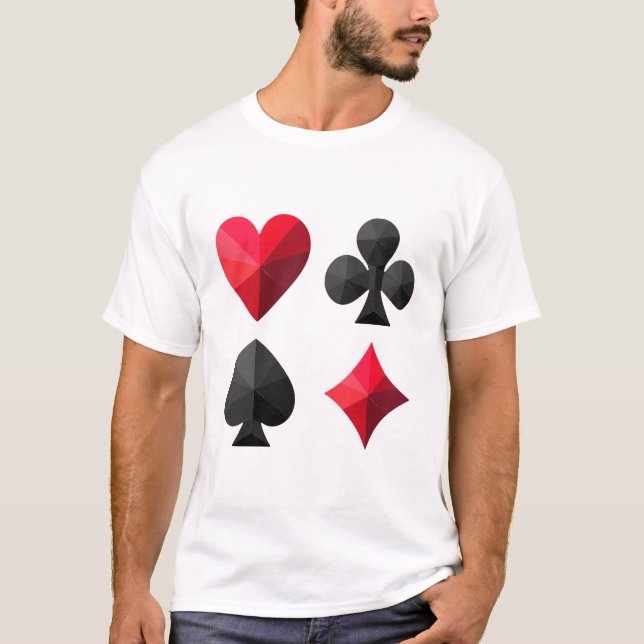 Camiseta Quatro trajes de cartas: corações, clubes, espadas (Frente)
