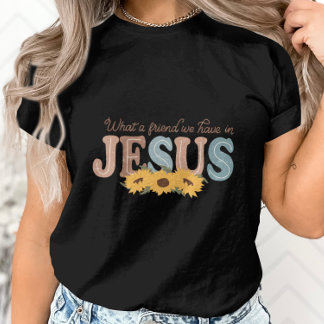 Camiseta Que Amigo temos no Gráfico de Jesus-Girassol