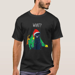 Camiseta Que Árvore de Natal Divertida do Gato Preto Festa 