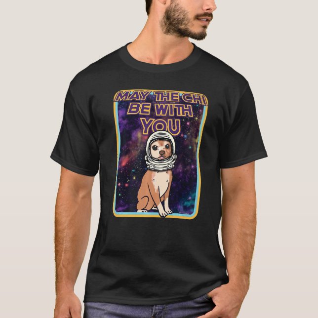Camiseta Que Chi Esteja Com Você Chihuahua Retro Sci Fi Pa (Frente)