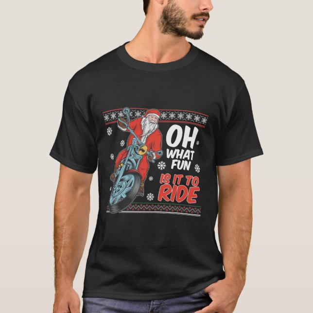 Camiseta Que Diversão É Dirigir Papais noeis Na Moto (Frente)