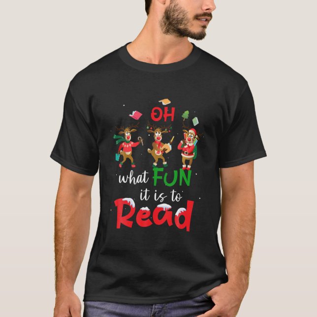 Camiseta Que Divertido É Ler A Bonita Reindeer De Natal (Frente)