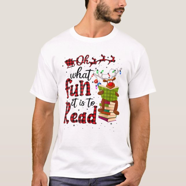 Camiseta Que Divertido É Ler A Bonita Reindeer De Natal (Frente)