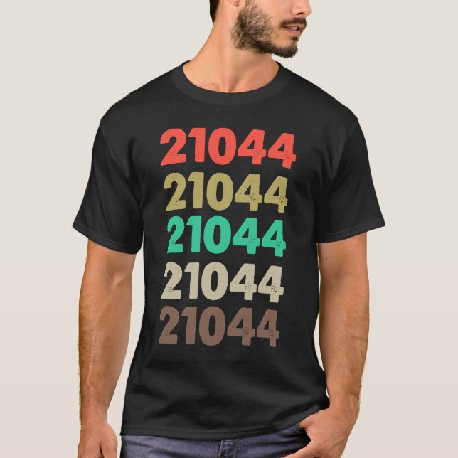 Camiseta Que Diz 21044 Código Zipcode Retroativo 21044 (Frente)