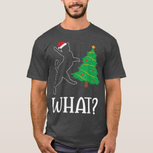 Camiseta Que Gato Engraçado em Santa Hat com Árvore Natal E