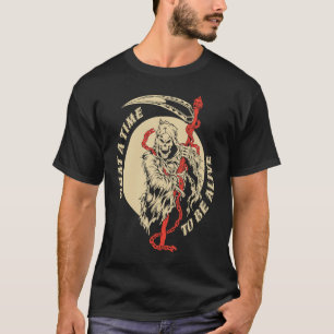 Camiseta Que hora de viver, esqueleto da morte assustadora