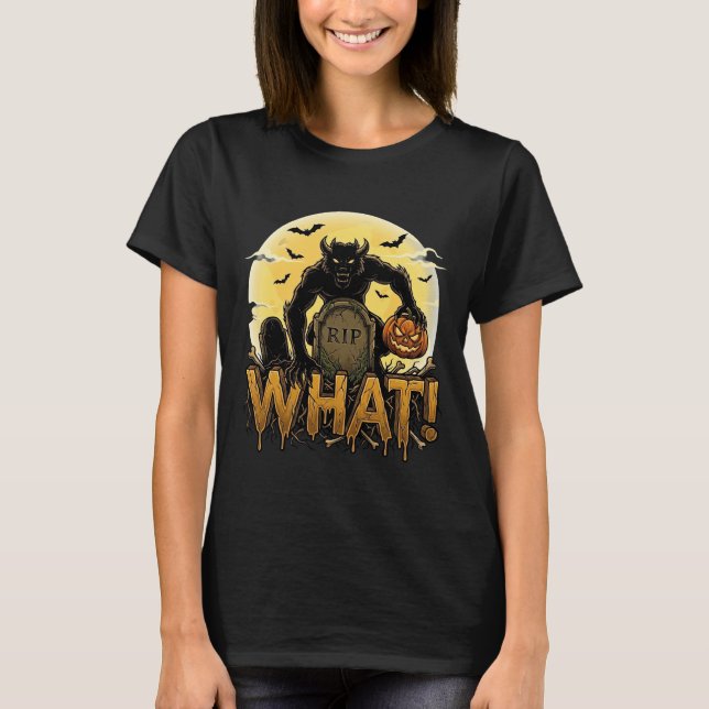 Camiseta Que Lápide de Abóbora de Lobisomem Lua Cheia (Frente)