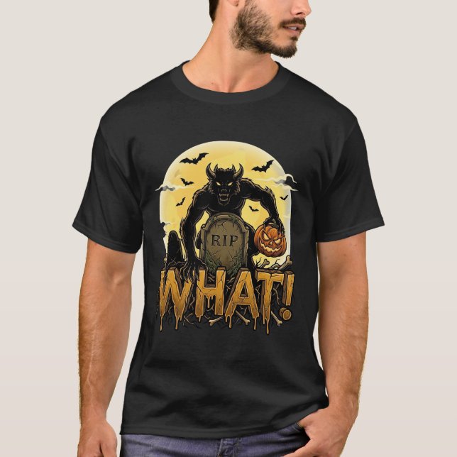 Camiseta Que Lápide de Abóbora de Lobisomem Lua Cheia (Frente)