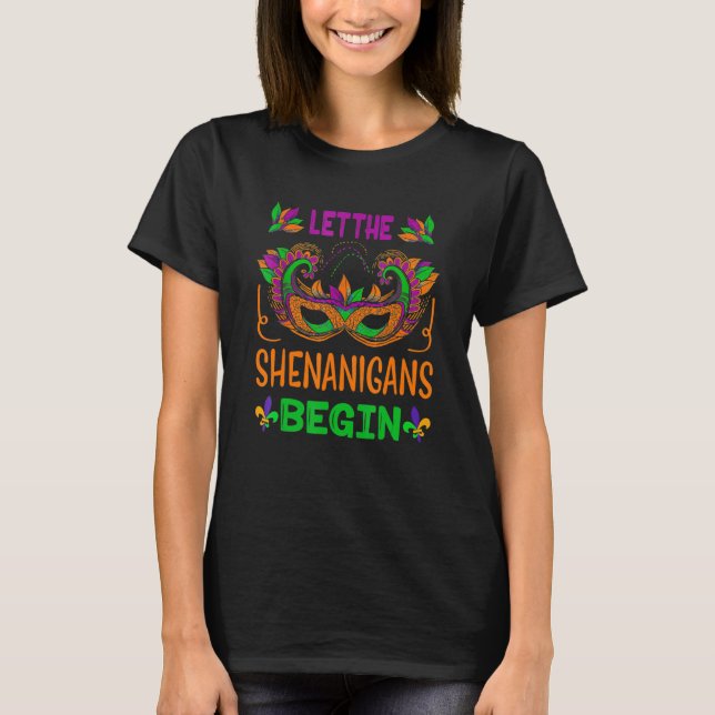 Camiseta Que Os Shenanigans Comecem A Mardi Gras Máscaras M (Frente)