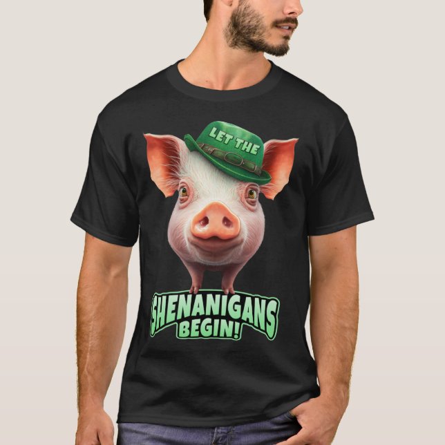 Camiseta Que Os Shenanigans Comecem A Piggy Leprechaun Rua  (Frente)